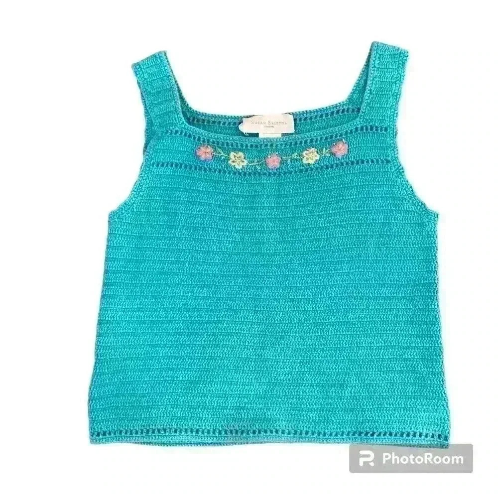 Susan Bristol Vintage Crochet Embroidered Sleeveless Tank Top Petite Small